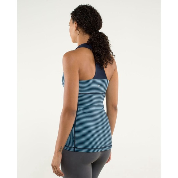 Lululemon Scoop Neck Tank Luon Light Hyper Stripe Blue Moon Inkwell Approx SZ 6 - Picture 6 of 12